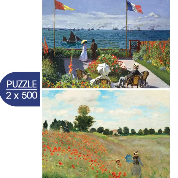 Grafika 2 Puzzles - L'Art de Monet : Terrasse à Sainte-Adresse, 1867 - Coquelicot, 1873* Art|De 500 À 999 Pièces
