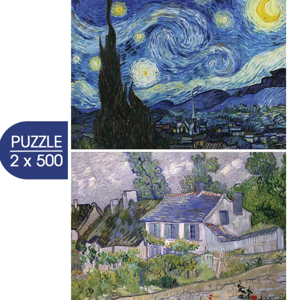 Grafika 2 Puzzles - L'Art de Van Gogh : La Nuit étoilée, 1889 - Maison à Auvers, 1890* Art|De 500 À 999 Pièces
