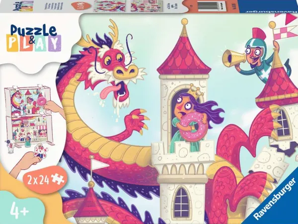 Ravensburger 2 Puzzles - Puzzle & Play - Royaume des Beignets*Enfant Dragons|Dès 4 Ans : 21 À 30 Pièces