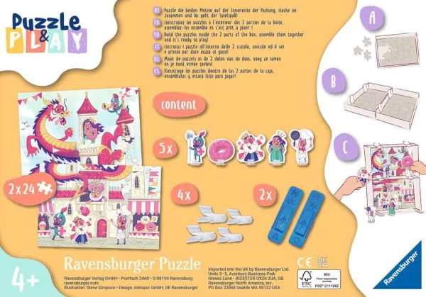 Ravensburger 2 Puzzles - Puzzle & Play - Royaume des Beignets*Enfant Dragons|Dès 4 Ans : 21 À 30 Pièces