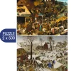 Grafika Brueghel Pieter - 2 Puzzles - L'Art de Pieter Brueghel : Proverbes Flamands - Le Dénombrement de Bethléem* Art|De 500 À 999 Pièces