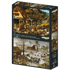 Grafika Brueghel Pieter - 2 Puzzles - L'Art de Pieter Brueghel : Proverbes Flamands - Le Dénombrement de Bethléem* Art|De 500 À 999 Pièces