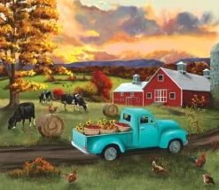 SunsOut Coucher de soleil d'automne à la grange* Animaux De La Ferme|Rétros Et Nostalgie