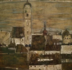 Grafika Egon Schiele : Stein sur le Danube II, 1913* Carré|Art