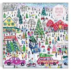 Galison Ferme d'Arbres de Noël - Puzzle Étincellant de 1000 Pièces*Femme Noël|Neige