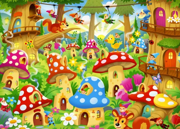 Bluebird Puzzle Gnomes in Mushroom Homes*Enfant Puzzles Pour Enfants|Animaux Sauvages