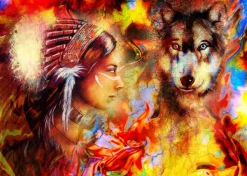 Grafika La Femme Indienne et le Loup*Femme Loups|Hommes Et Femmes