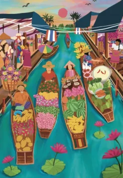 Pieces & Peace Lack Studio - Marché Flottant en Thaïlande*Femme Bateaux|Hommes Et Femmes