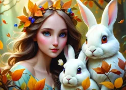 Alipson Puzzle Lady and Bunnies*Femme Animaux De La Forêt|Hommes Et Femmes