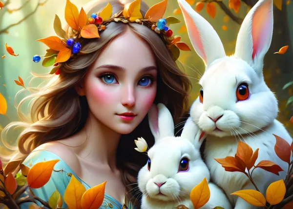 Alipson Puzzle Lady and Bunnies*Femme Animaux De La Forêt|Hommes Et Femmes