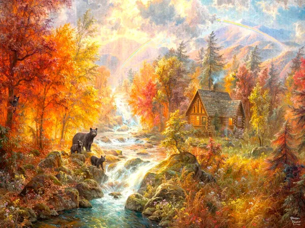 SunsOut L'Automne À Rainbow Falls* Animaux De La Forêt|Cottages Et Châlets