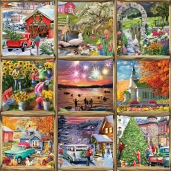 Alipson Puzzle Marie August Anderson - Patchwork des Saisons* Carré|Forêts, Fleurs Et Jardins