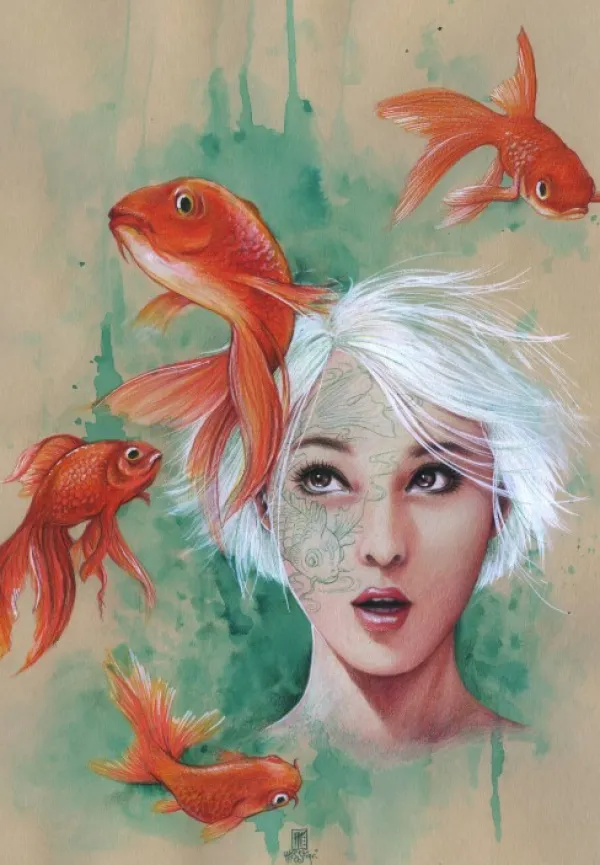 Grafika Misstigri - Misstigri - La Demoiselle aux Poissons*Femme Animaux Marins|Hommes Et Femmes