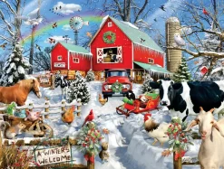 SunsOut Pièces XXL - Grange d'Hiver*Femme/Enfant Animaux De La Ferme|Noël