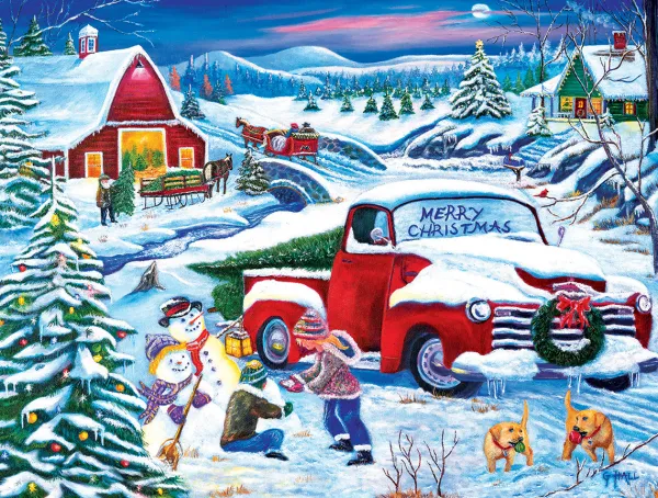 SunsOut Pièces XXL - Jour de Neige à la Ferme*Femme/Enfant Voitures, Motos Et Camions|Noël