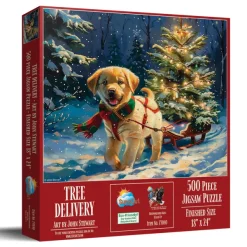 SunsOut Pièces XXL - Livraison de Sapin*Femme/Enfant Chiens|Noël