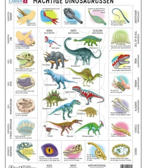Puzzle Larsen Les Dinosaures Du Crétacé – 65 Pièces Avec Formes Figuratives – Cadre Permanent – Éducatif Dès 6 Ans