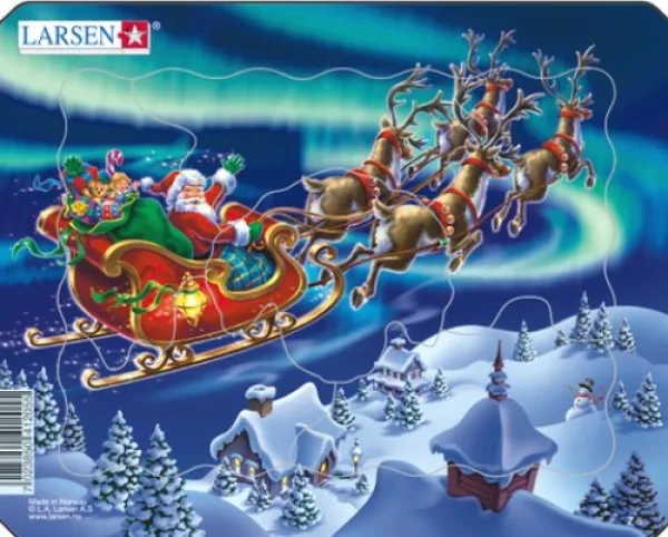 Larsen Puzzle Cadre - Le Père Noël dans les Lumières Nordiques*Femme À Partir De 2 Ans|Dès 2 Ans : Moins De 10 Pièces