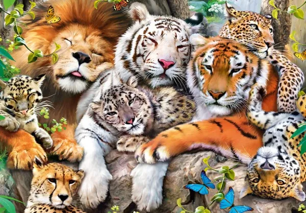 Trefl Wood Craft Puzzle en Bois - Wild Cats in the Jungle* Puzzles Adultes|Animaux Sauvages