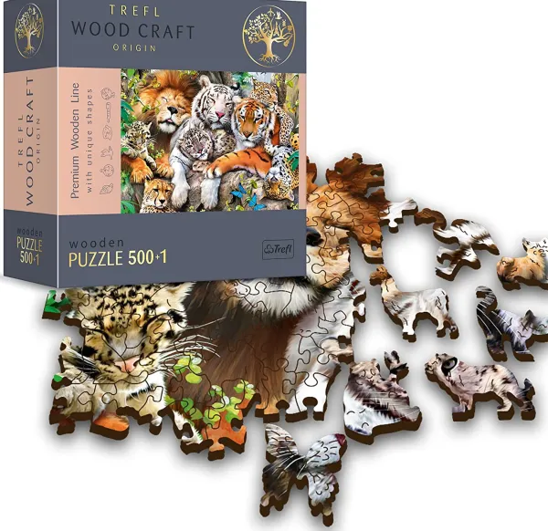 Trefl Wood Craft Puzzle en Bois - Wild Cats in the Jungle* Puzzles Adultes|Animaux Sauvages