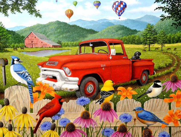 SunsOut Robert Wavra - The Red Truck* Voitures, Motos Et Camions|Oiseaux