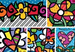 Bluebird Puzzle Romero Britto - Romero Britto - Collage: Hearts and Flowers* De 1 500 Pièces|De 1 500 Pièces