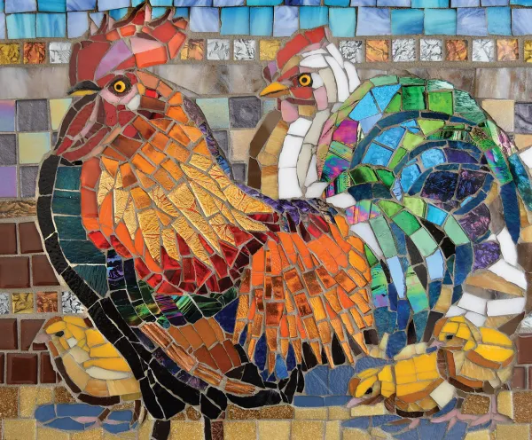 SunsOut Stained Glass Chickens* Autres Animaux|Animaux De La Ferme