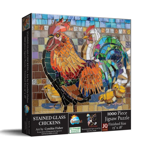 SunsOut Stained Glass Chickens* Autres Animaux|Animaux De La Ferme