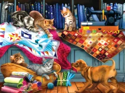 SunsOut Tom Wood - Quilting Room Mischief* Chiens|Chats