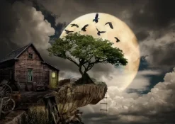 Enjoy Puzzle Une Cabane en Rondins sur une Falaise* Soleil, Lune|Cottages Et Châlets